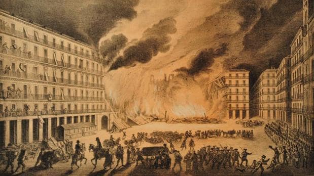 Dibujo del incendio de la Plaza Mayor, acaecido el 7 de julio de 1631