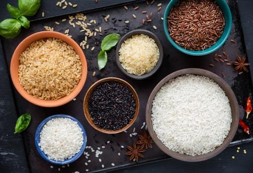 Tipos de arroz: integral, negro, rojo, basmati, salvaje y redondo.