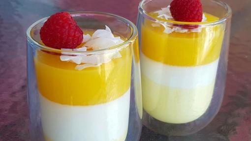 Gelatina tricolor de mango.