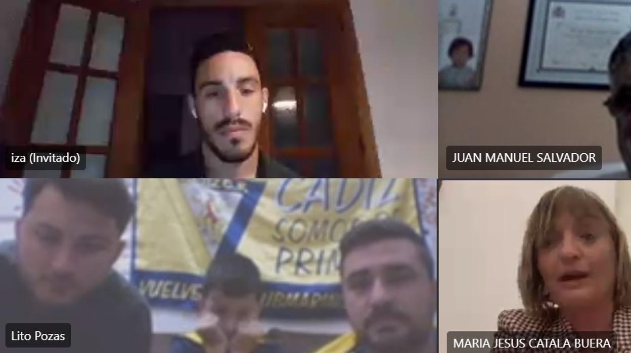 Imagen de la videoconferencia en la que participó el jugador portuense del Cádiz CF.