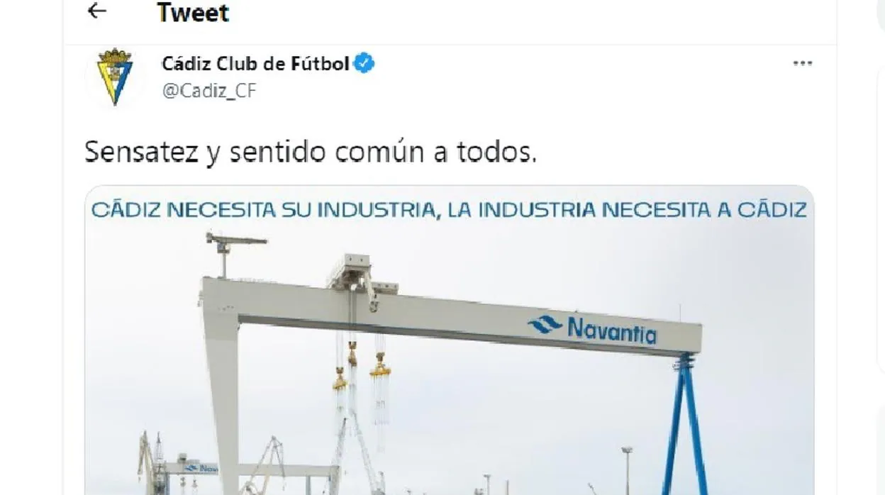 Tweet del Cádiz CF