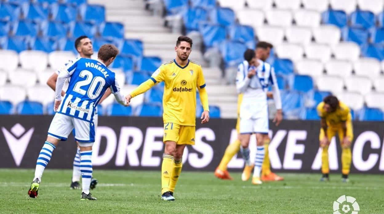 Sobrino durante la última visita del Cádiz CF a San Sebastián hasta la fecha.