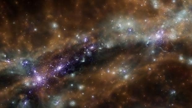 La imagen muestra una parte de la telaraña cósmica, el esqueleto del Universo, de unos 260 millones de años luz de largo