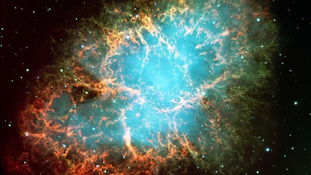 Nebulosa del Cangrejo o Messier 1, restos de la explosión de una supernova observada hace cerca de mil años por astrónomos