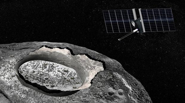 Representación de la misión Psyche, que la NASA lanzará en 2023, para explorar el asteroide 16 Psyche