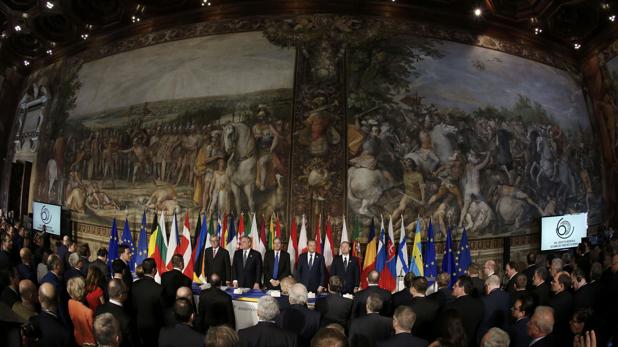 Los líderes europeos, en el interior de la sala de los Oracios y Curiacios de los Museos Capitalinos