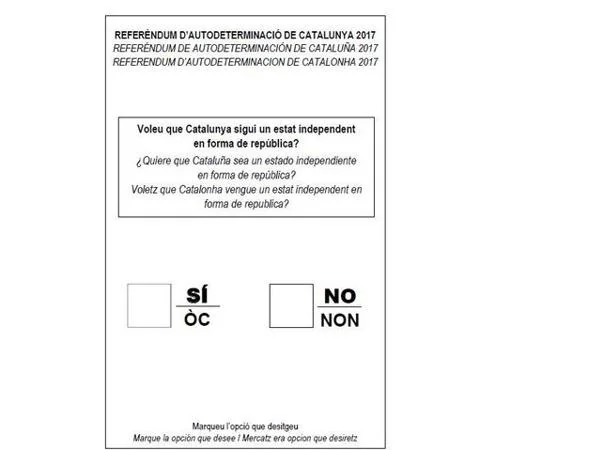 Así es la papeleta para votar en el referéndum del 1-O