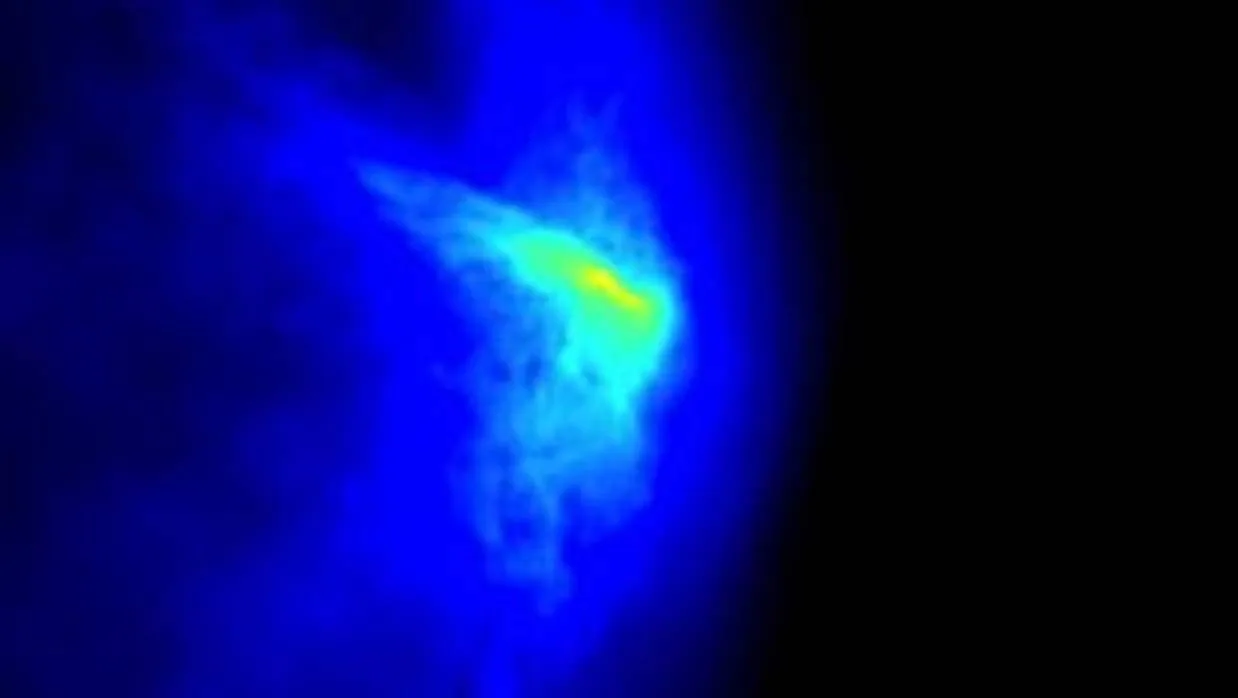 Simulación de una acumulación de gas en el entorno de la semilla de una estrella. Estas concentraciones podrían explicar el origen de los agujeros negros