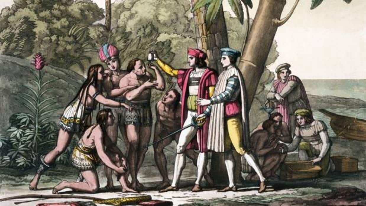Primer encuentro tras la llegada de Colón al Nuevo Mundo
