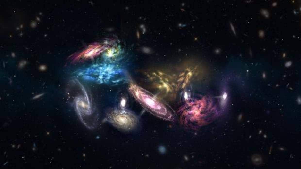 Impresión artística de las catorce galaxias detectadas por ALMA