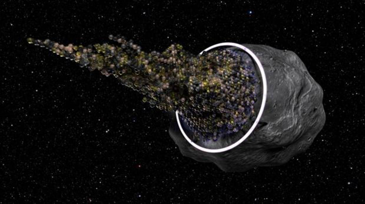 Concepto de nave espacial erigida en un asteroide