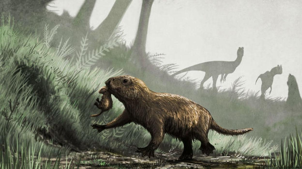 Recreación de un Kayentatherium con una cría
