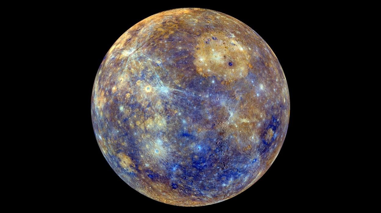 Superficie de Mercurio, coloreada para resaltar la topografía