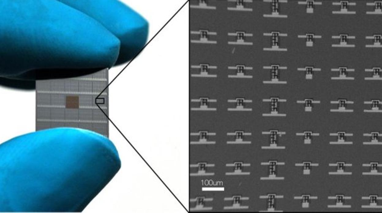 Una oblea de silicio usada para construir miles de nanomáquinas
