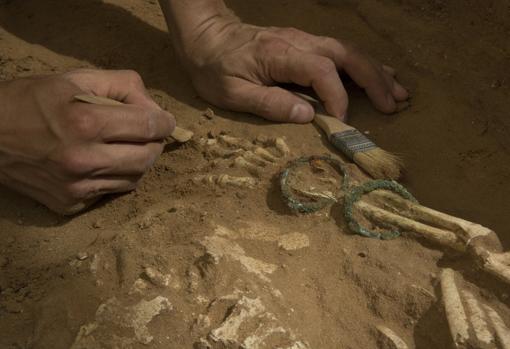 Trabajos de excavación en un cementerio filisteo en Ascalón