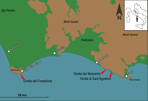 Mapa que muestra la ubicación de Grotta dei Moscerini