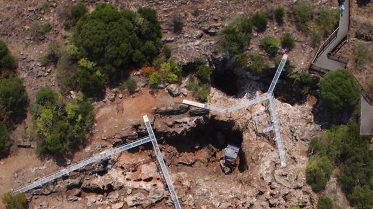 Fotografía aérea del yacimiento en la cueva Sterkfontein en Sudáfrica