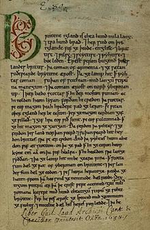 Primera página de la crónica de Peterborough, de la «Crónica anglosajona»