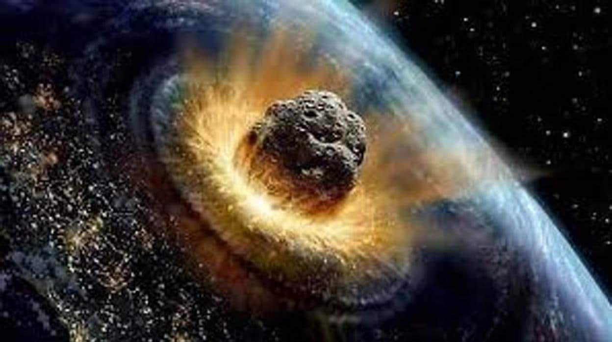recreación de un asteroide impactando contra la Tierra
