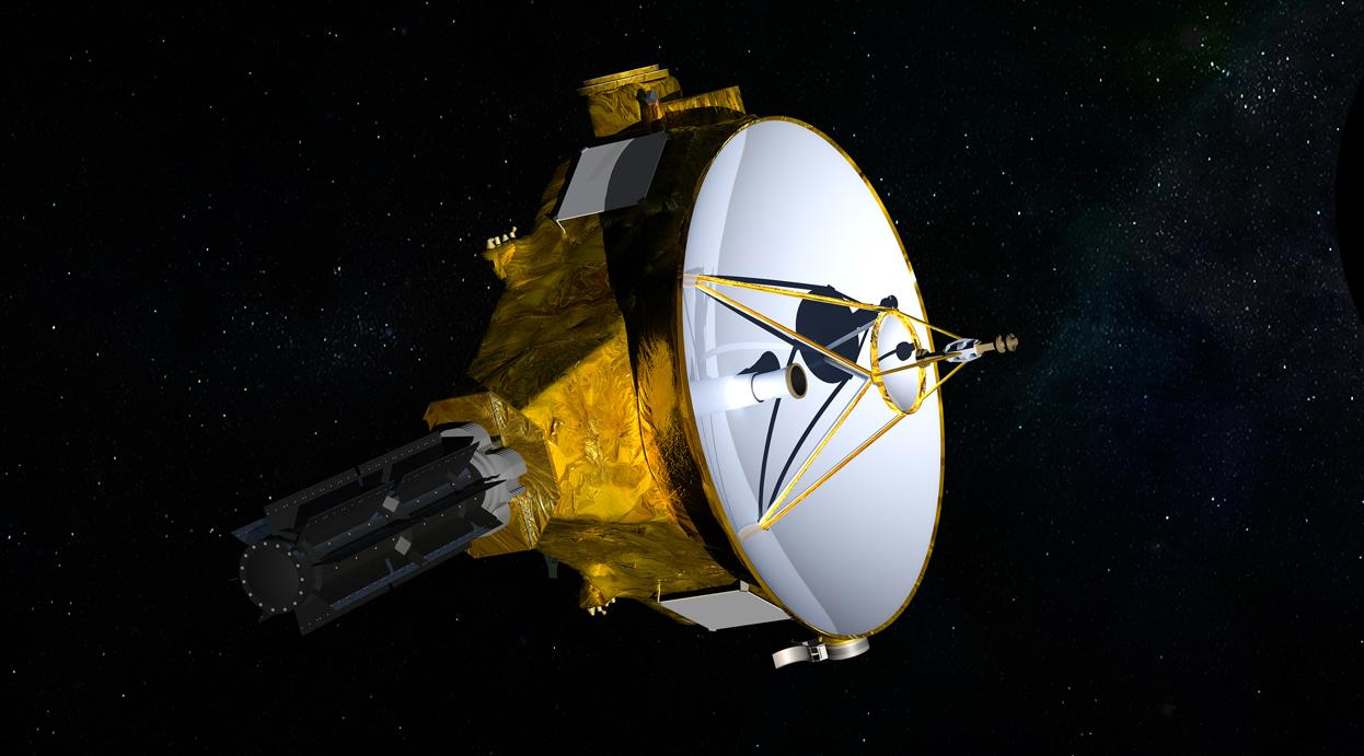 Representación de la sonda «New Horizons», en este momento a una distancia de la Tierra de seis horas y media luz