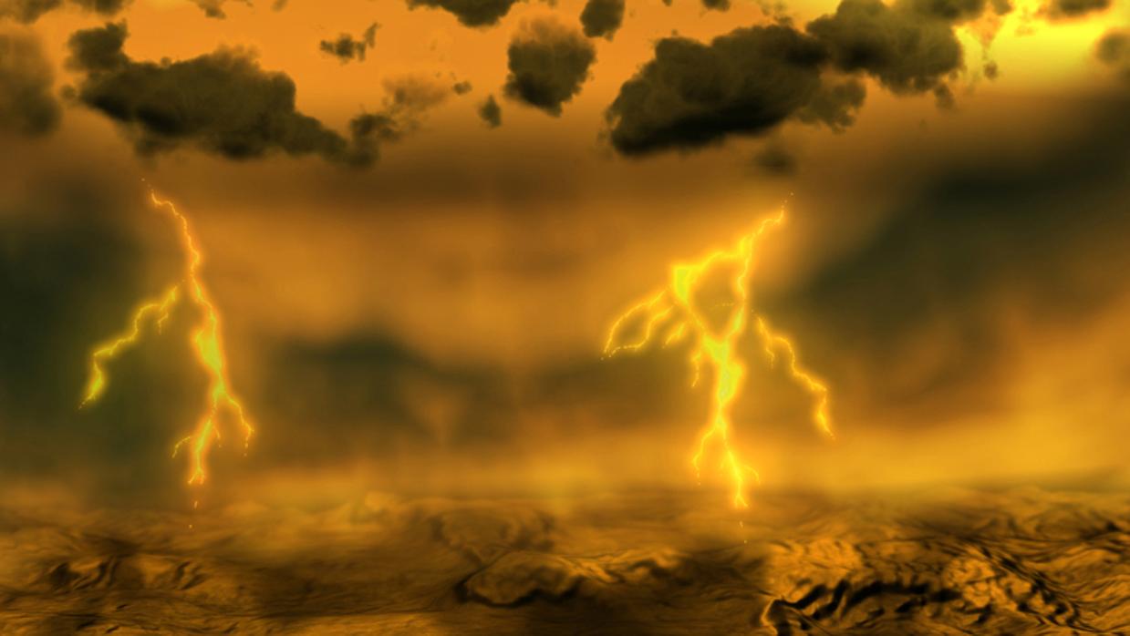 Recreación artística de un rayo en Venus. La superficie es un infierno, pero las nubes podrían albergar vida