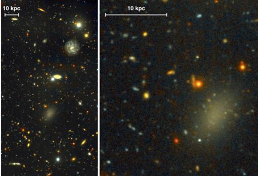 Imagen de Dragonfly 44. Varios de sus rasgos sugerían que tiene una cantidad desproporcionada de materia oscura. Nuevas observaciones lo han descartado