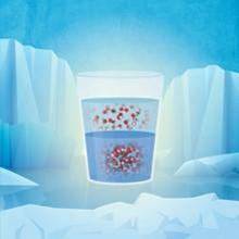 El gráfico anterior ofrece una vista conceptual de cómo el agua puede existir en dos estados líquidos separados por una interfaz delgada. El líquido de abajo es más denso que el de arriba, porque está compuesto por moléculas de agua más compactas