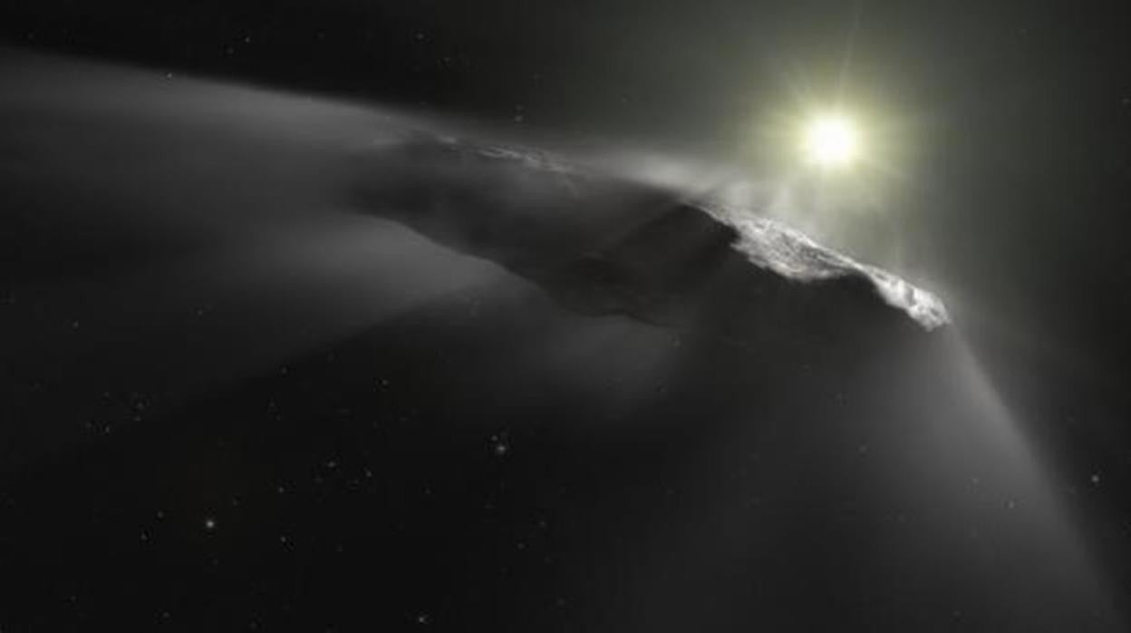 Recreación de Oumuamua, el primer objeto llegado de otro sistema solar conocido por la humanidad