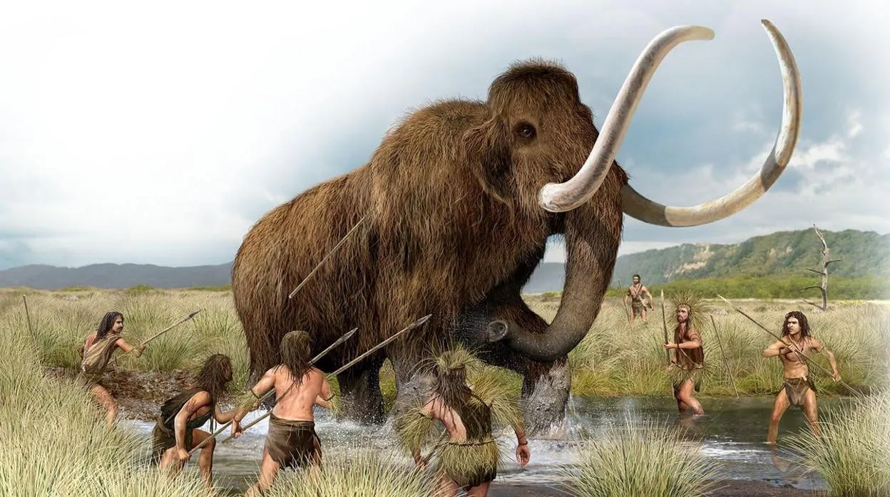 Recreación de la cacería del mamut