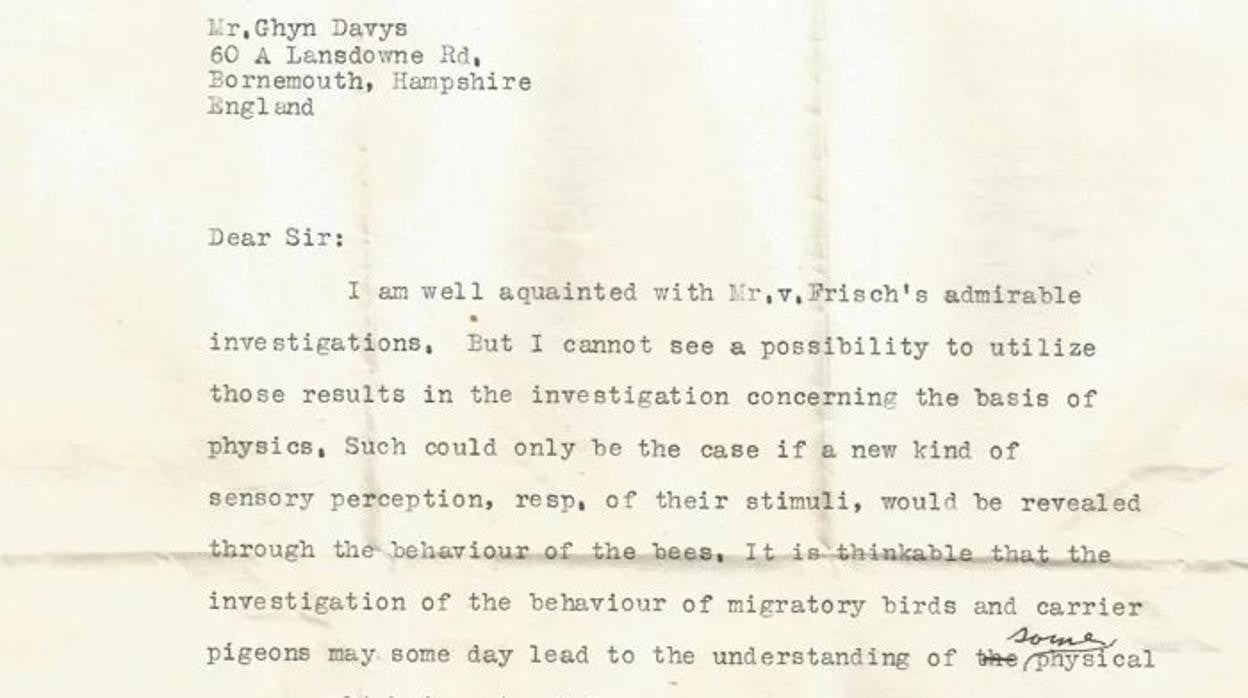 Fragmento de la carta de Albert Einstein al ingeniero ingeniero Glyn Davys
