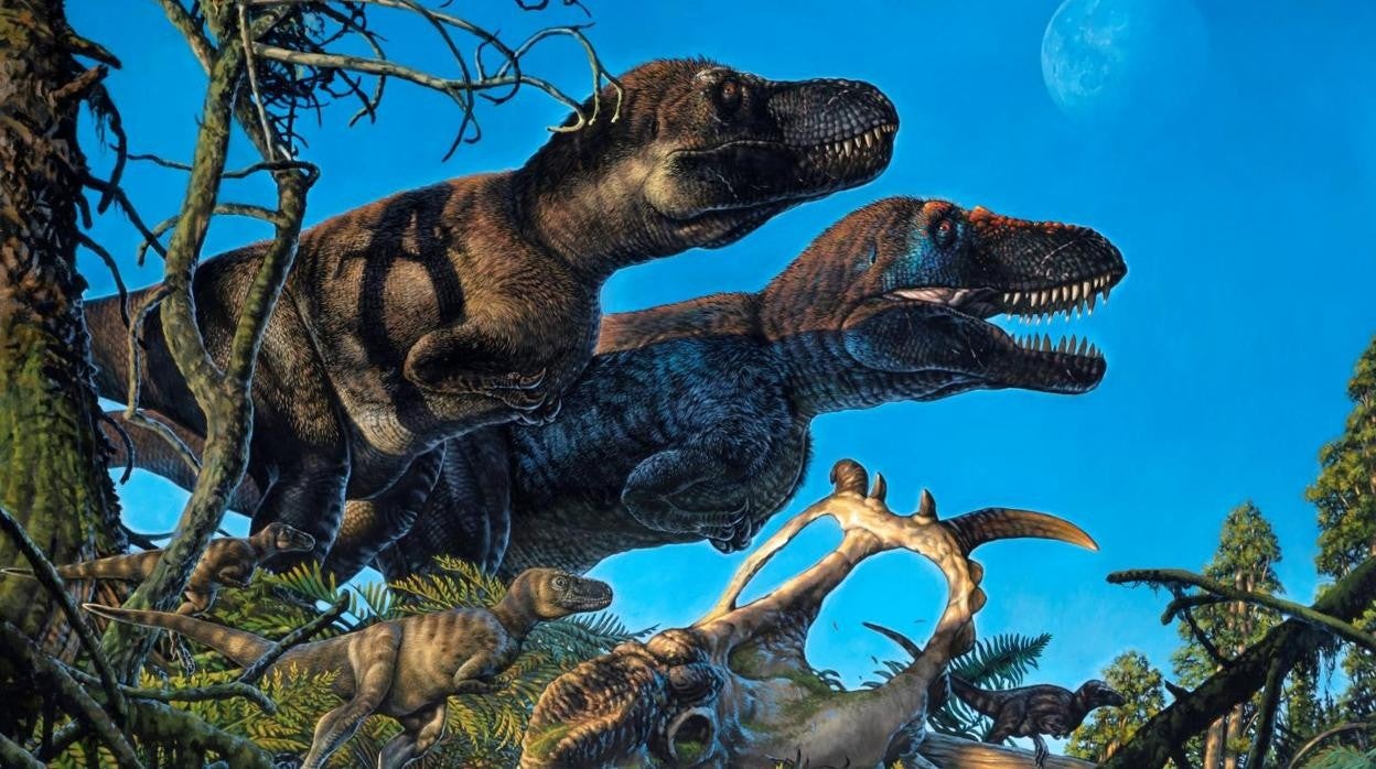 Representación artística del tiranosaurio Nanuqsaurus con sus crías.