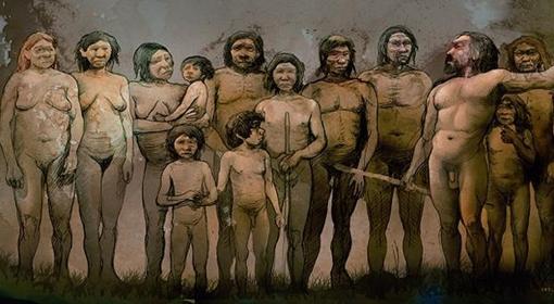 Imagen familiar de los neandertales de El Sidrón, en Asturias