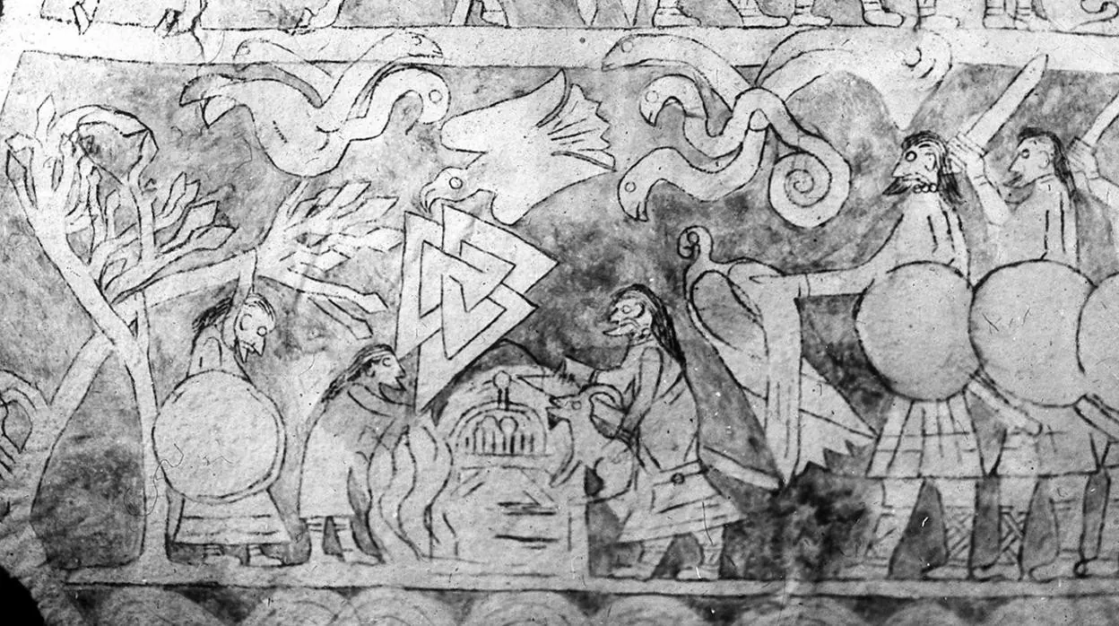 Dibujo basado en un panel vikingo del Centro de Arqueología Báltica y Escandinava