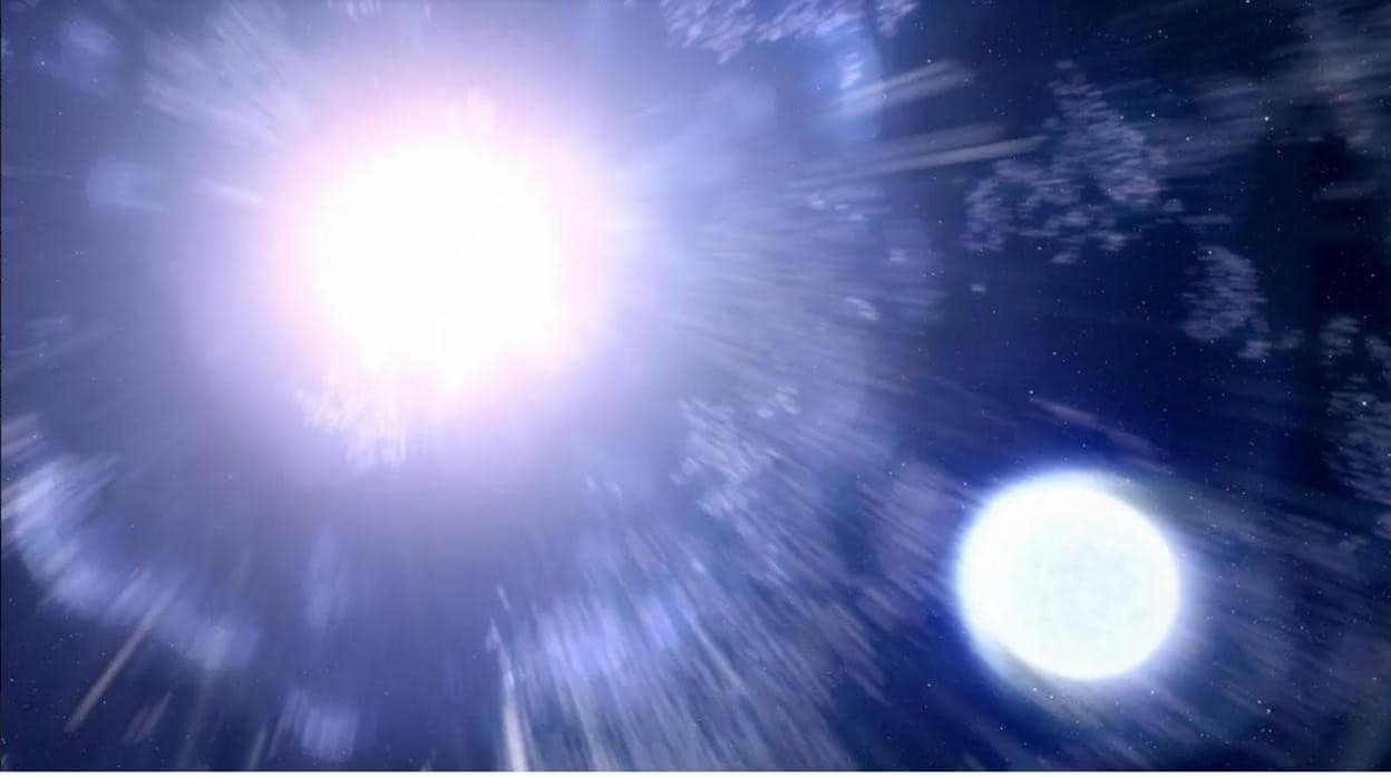 En la ilustración, la supernova 2013ge junto a su recién descubierta estrella compañera