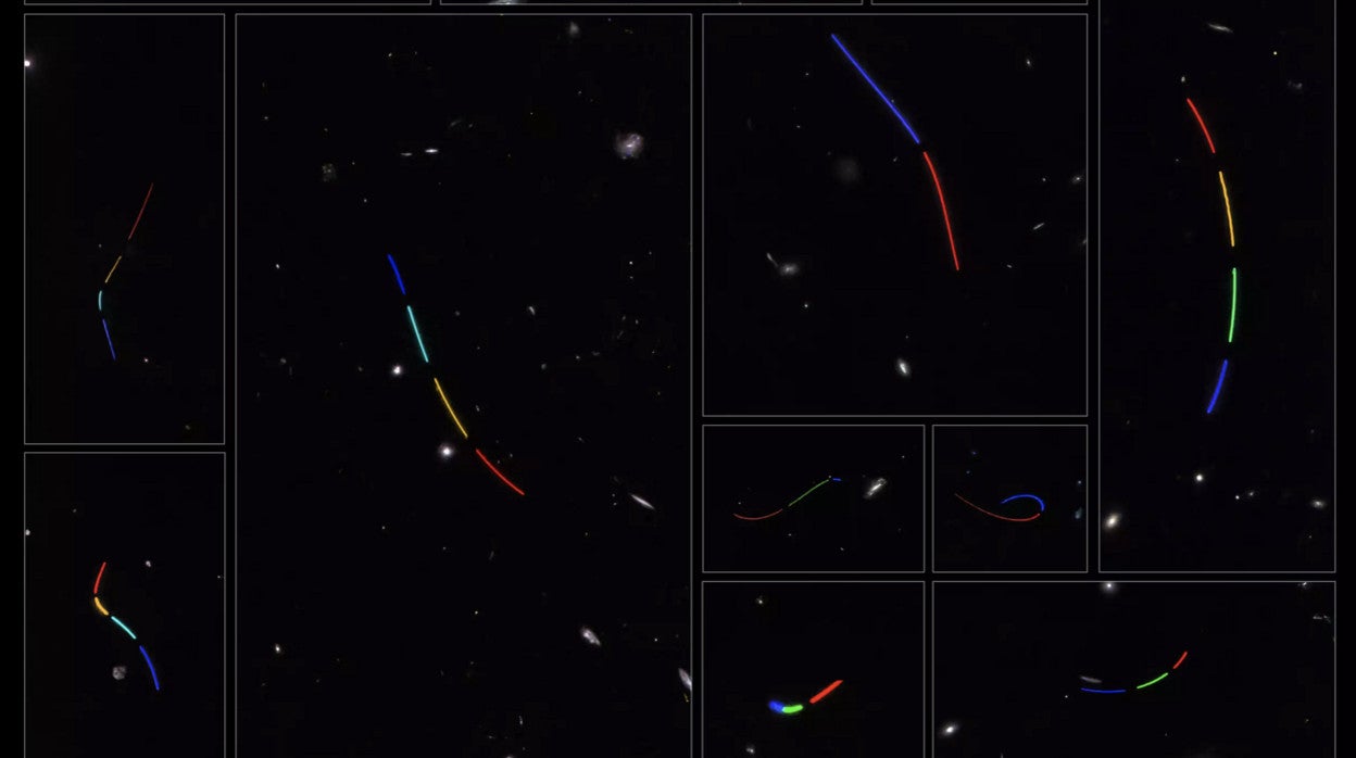 En la imagen, un mosaico de 16 distintos sets de datos estudiados por los científicos como parte de la iniciativa Hubble Asteroid Hunter