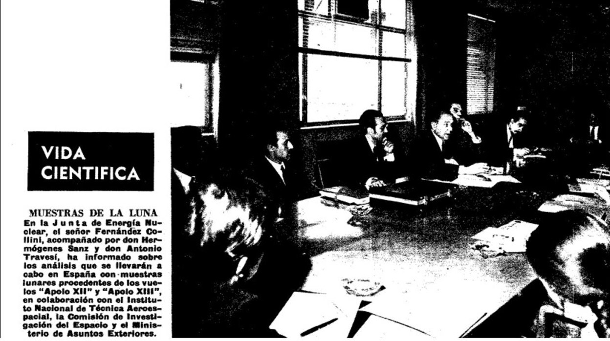 Recorte de prensa del 28/2/1970 donde aparecen Sanz y Travesí durante una Junta de Energía Nuclear