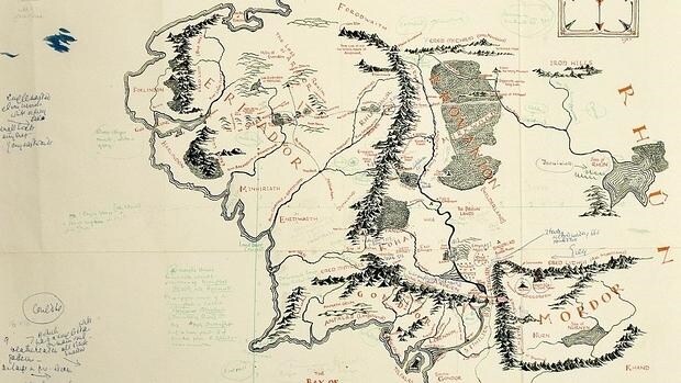 Mapa de la Tierra Media con anotaciones de Tolkien