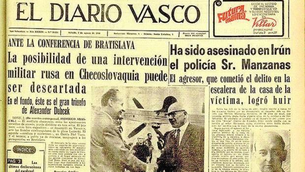 Portade de «El Diario Vasco» con la noticia del asesinato de Melitón Manzanas en 1968