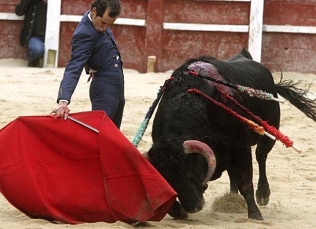 César Jiménez, con el novillo de la polémica