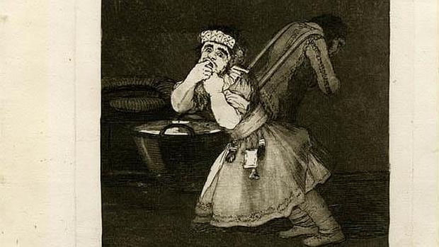 «El de la rollona», uno de los Caprichos de Goya. Aguafuerte y aguatinta bruñida