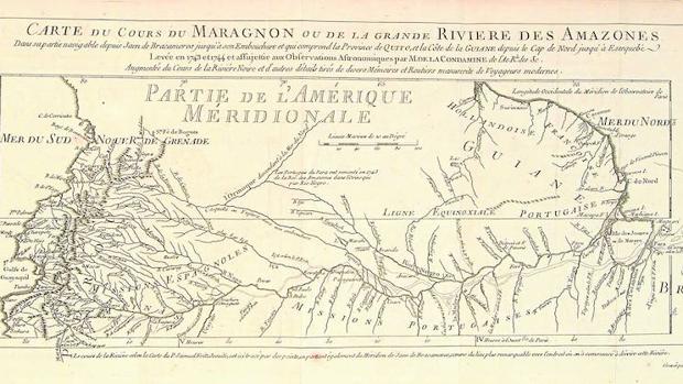 Mapa del Amazonas trazado por el explorador francés Charles de La Condamine