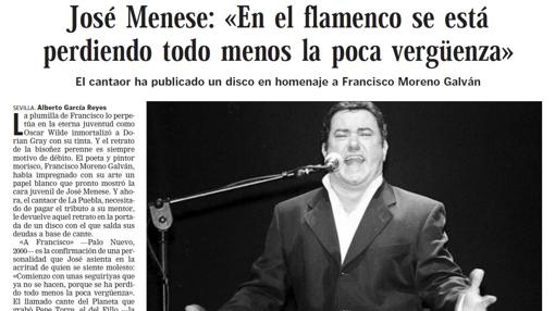 Entrevista de Menese por su disco dedicado a Francisco Moreno Galván