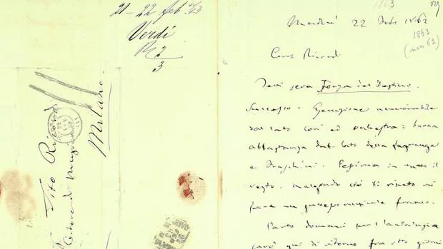 Carta enviada por Verdi a su editor, Giulio Ricordi, desde Madrid en 1863