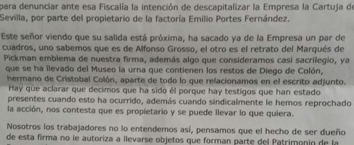 Fragmento de la carta enviada por Carmen Vivero a la Fiscalía en 2009