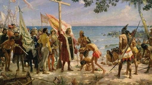 La idealizada llegada de Colón en el cuadro del Museo Naval