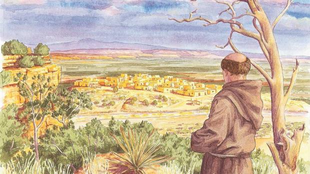 El franciscano Marcos de Niza, creyendo ver una ciudad dorada