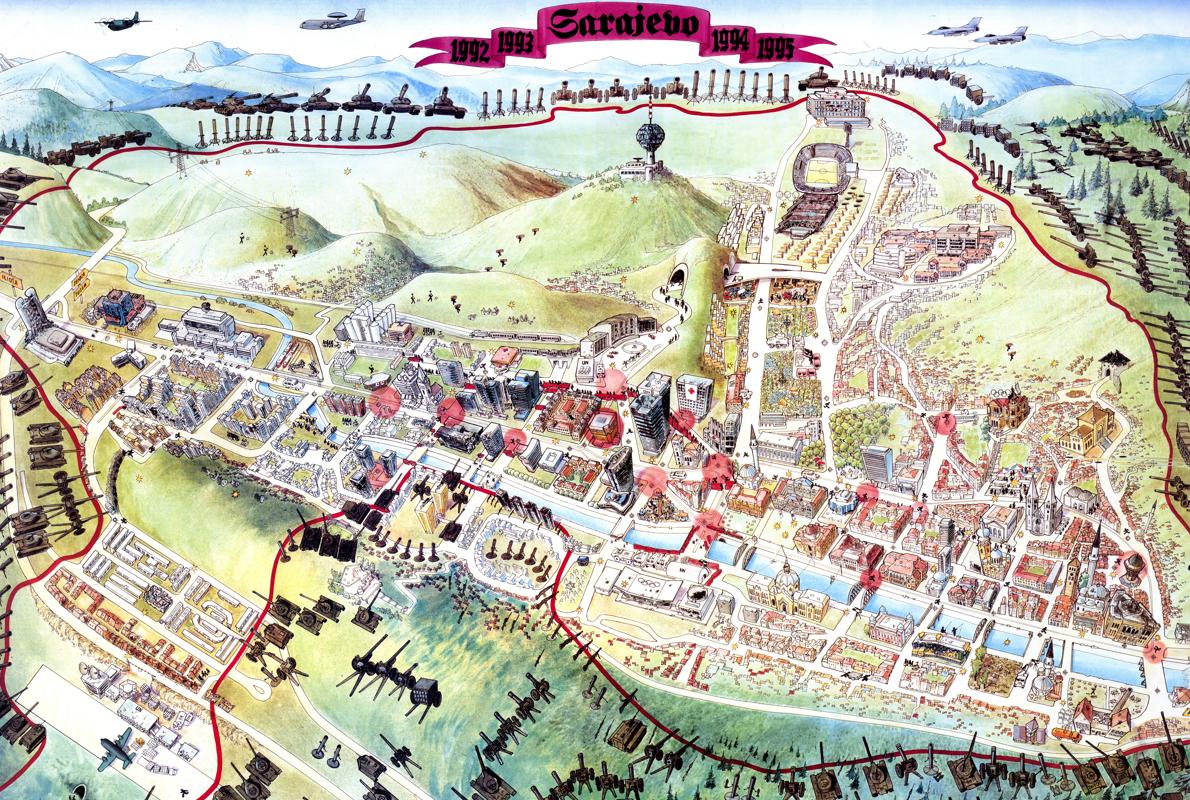 Mapa de la ciudad de Sarajevo en 1996