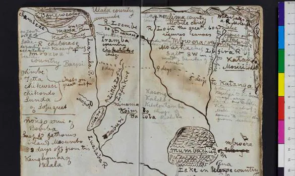 Detalle de las anotaciones de Livingstone en 1870, durante uno de sus viajes por territorio suajili