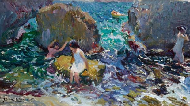 "Niños bañándose entre rocas. Jávea», de Joaquín Sorolla