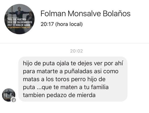 Mensaje que han escrito en Facebook a Luis Bolívar